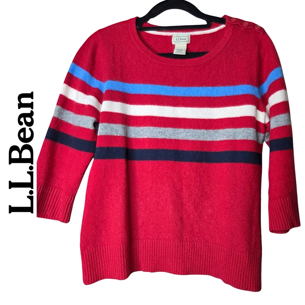 L.L. Bean 100% Cashmere Red Striped Sweater